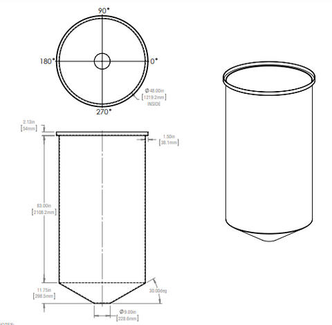 Image of 660 Gallon Cone Bottom Tank RTS Plastics CBOT-550