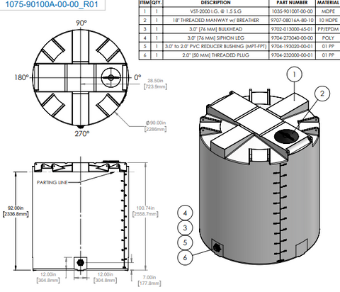 Image of 2500 Gallon Industrial Vertical Closed Top Tanks 1.5 SG RTS Plastics VST-2000 1.5 Tank