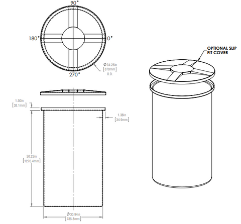 Image of 150 Gallon Vertical Open Top Tank Lids RTS Plastics VOT-125 30x50 Lid