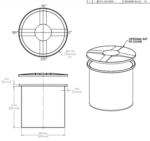 Image of 150 Gallon Vertical Open Top Tank Lids RTS Plastics VOT-125 36x35 Lid