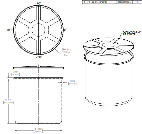 1200 Gallon Vertical Open Top Tank Lids 1.5 SG RTS Plastics VOT-1000 1.5 Lid