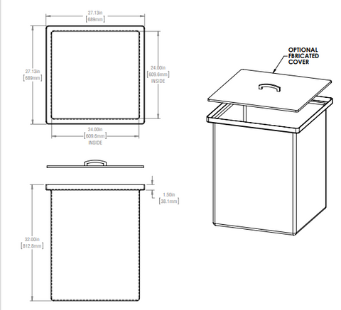 Image of 74 Gallon Open Top Rectangular Storage and Containment Lids RTS Plastics RT-62 24x24x30 Lid