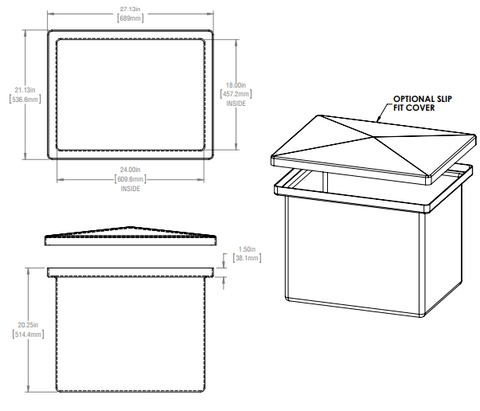 Image of 34 Gallon Open Top Rectangular Storage and Containment Lids RTS Plastics RT-28 24x18x18 Lid