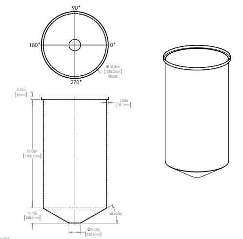 660 Gallon Cone Bottom Tank RTS Plastics CBOT-550