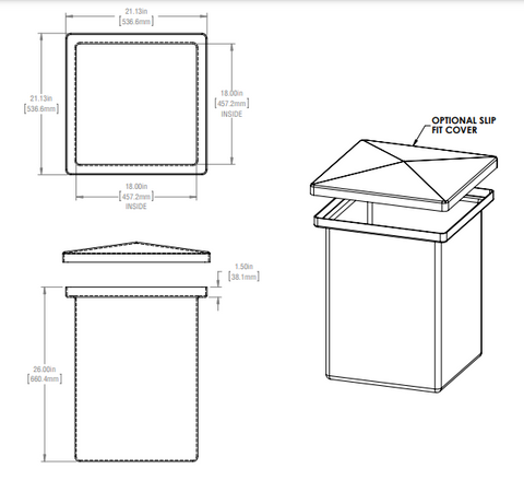 Image of 34 Gallon Open Top Rectangular Storage and Containment Lids RTS Plastics RT-28 18x18x24 Lid